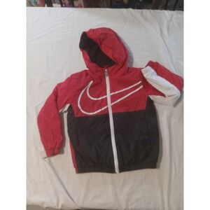 Nike Jacket Toddler Boys Sz 4 Red/Black Hooded Fleece Windbreaker Swoosh Logo‎